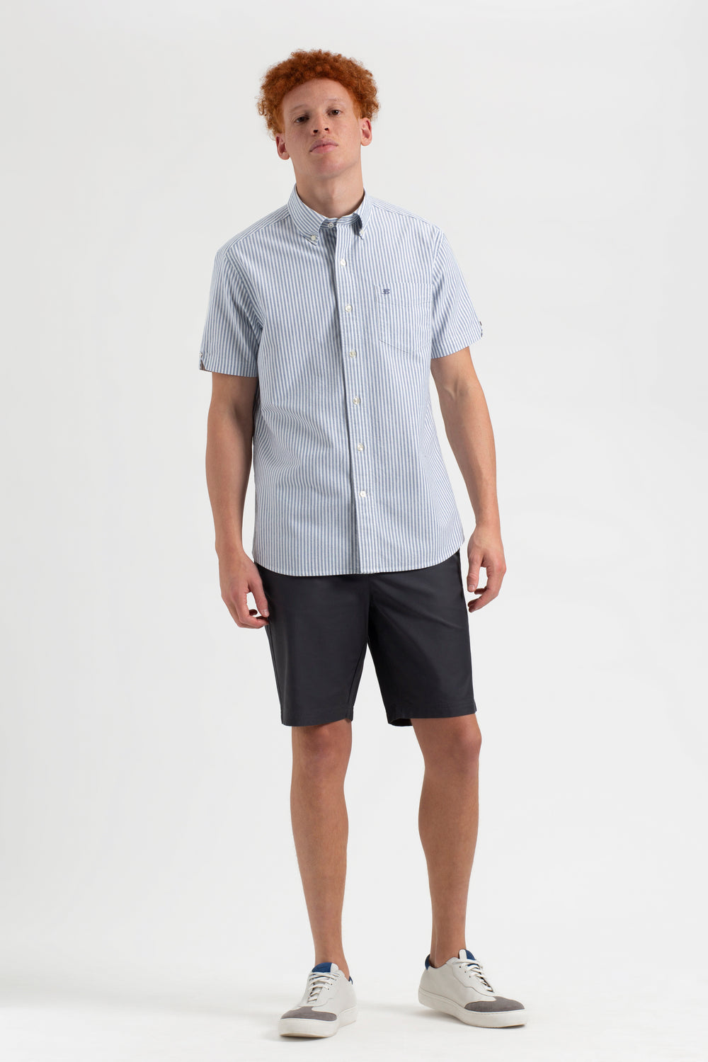 Ben Sherman Short Sleeve Brighton Oxford Organic Bengal Stripe Shirts Indigo Stripes | IZEVDR-176