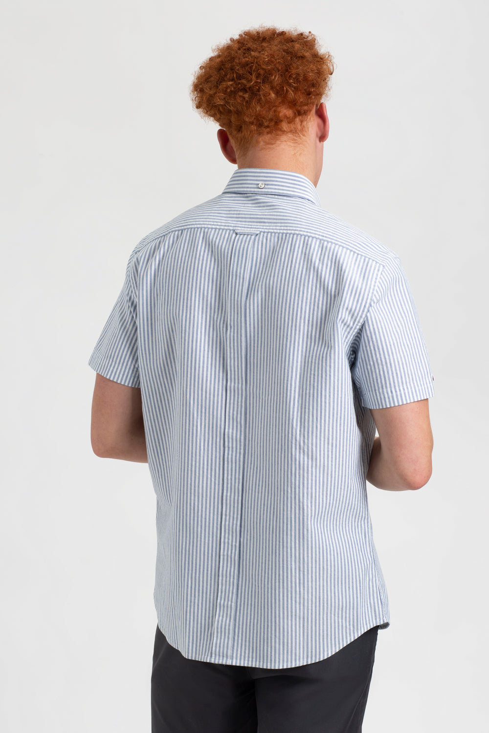 Ben Sherman Short Sleeve Brighton Oxford Organic Bengal Stripe Shirts Indigo Stripes | IZEVDR-176