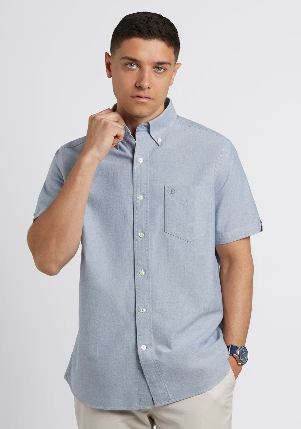 Ben Sherman Short Sleeve Brighton Oxford Organic Shirts Navy | XUHVBC-893