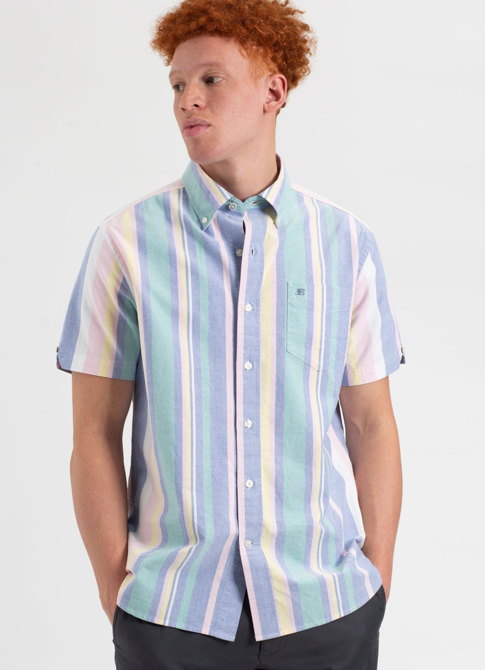 Ben Sherman Short Sleeve Brighton Oxford Organic Stripe Shirts Multicolor Stripes | VLTPBN-580