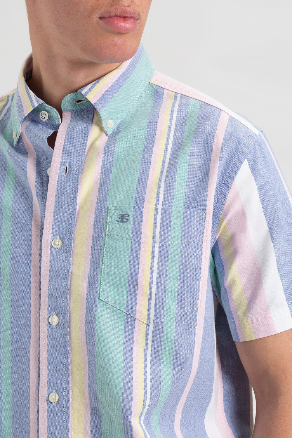 Ben Sherman Short Sleeve Brighton Oxford Organic Stripe Shirts Multicolor Stripes | VLTPBN-580