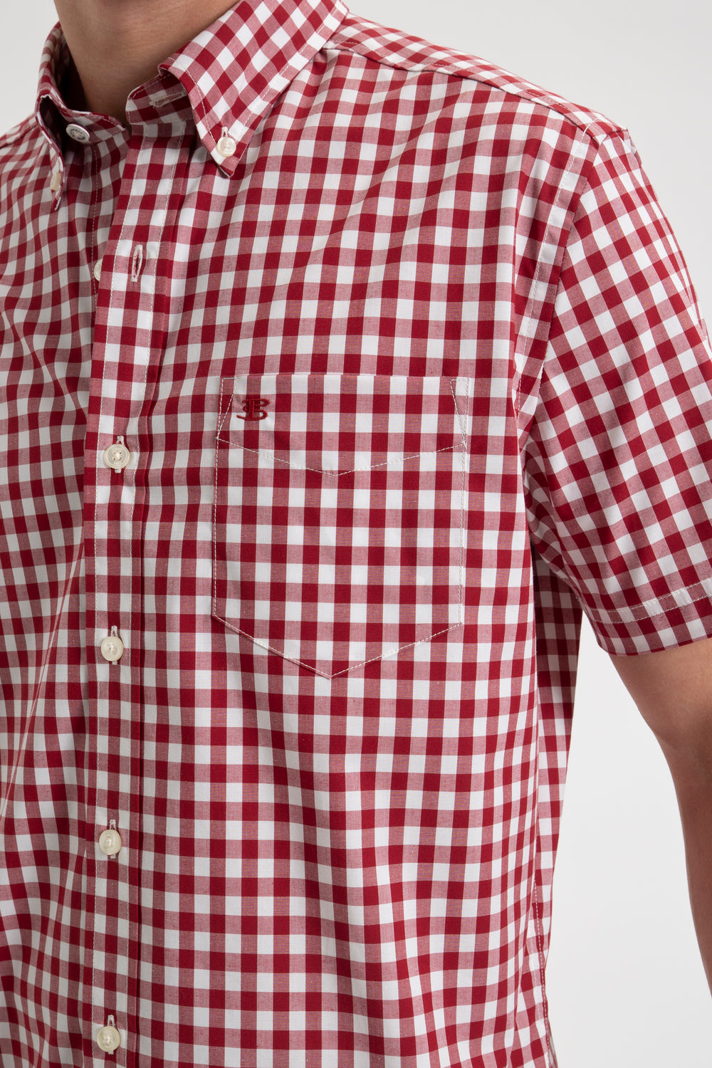 Ben Sherman Short Sleeve House Poplin Gingham Shirts Burgundy | GRBLAY-205