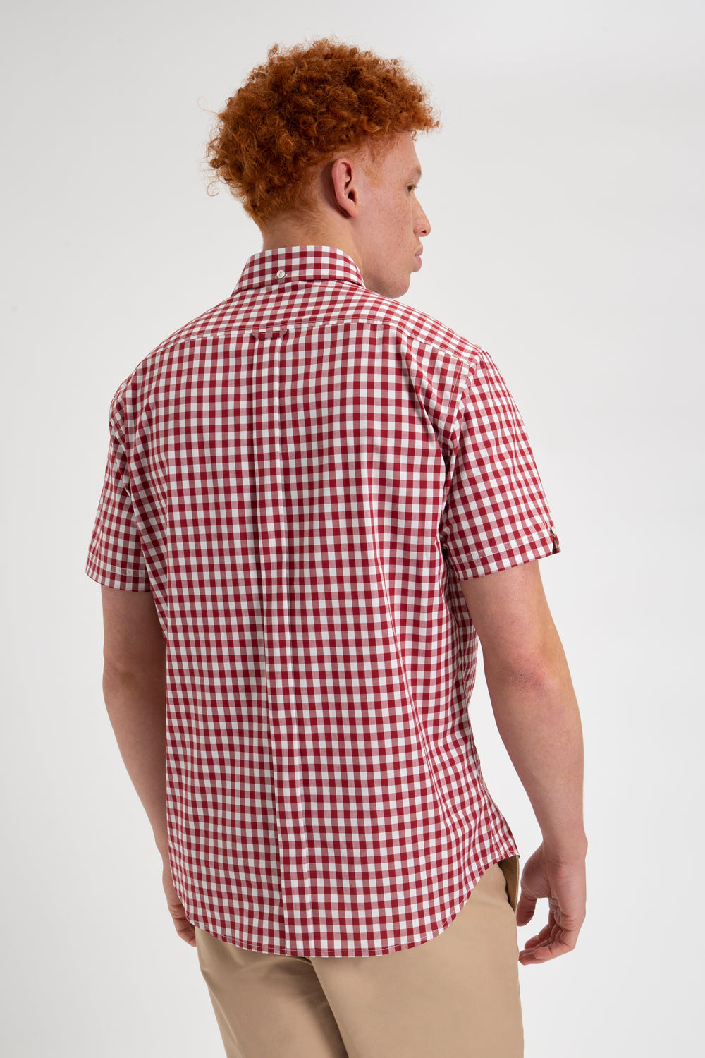 Ben Sherman Short Sleeve House Poplin Gingham Shirts Burgundy | GRBLAY-205