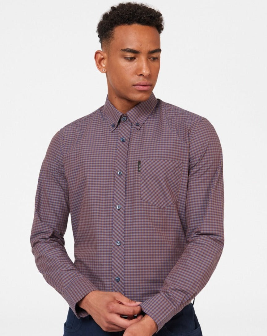 Ben Sherman Signature Gingham Long-Sleeve Shirts Purple | TPBADF-492