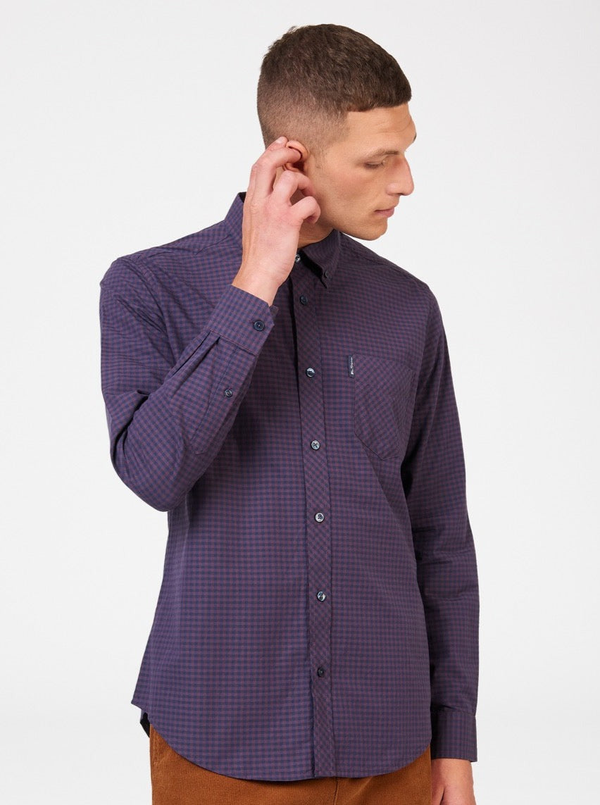 Ben Sherman Signature Gingham Long-Sleeve Shirts Purple | AIHMRU-650