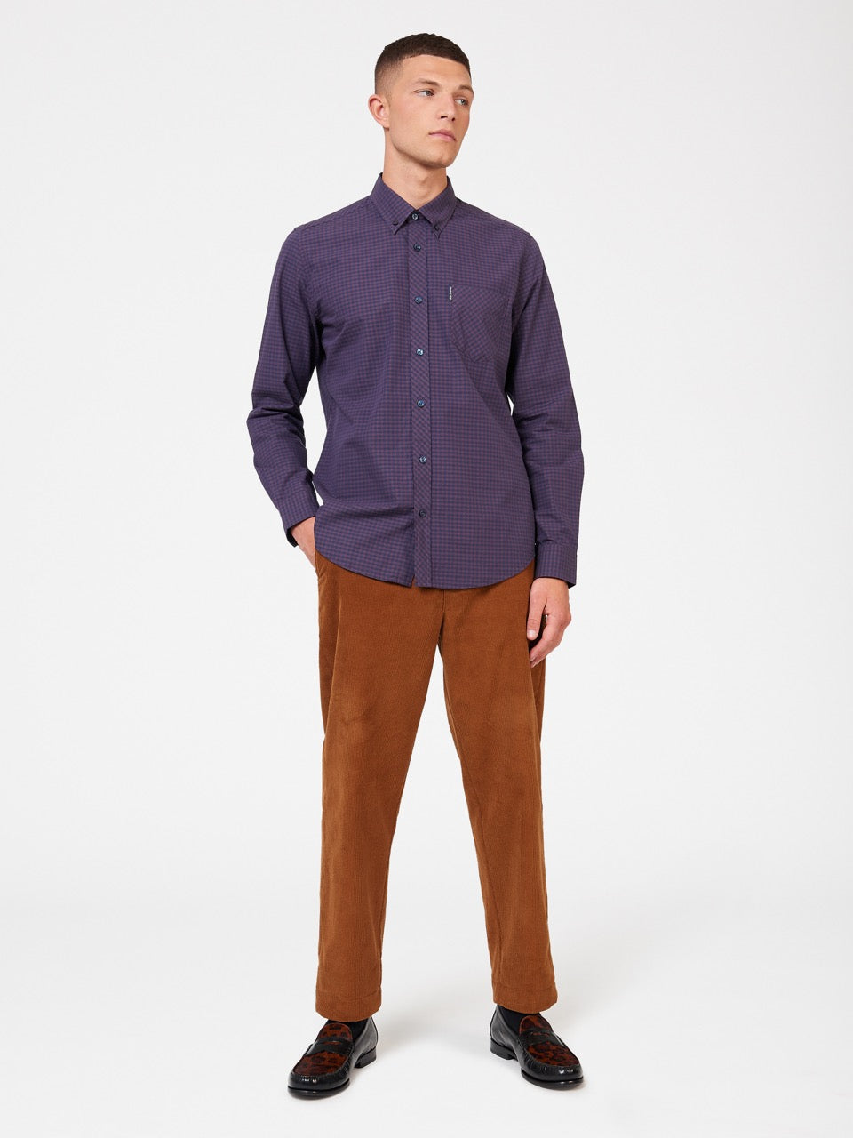 Ben Sherman Signature Gingham Long-Sleeve Shirts Purple | AIHMRU-650