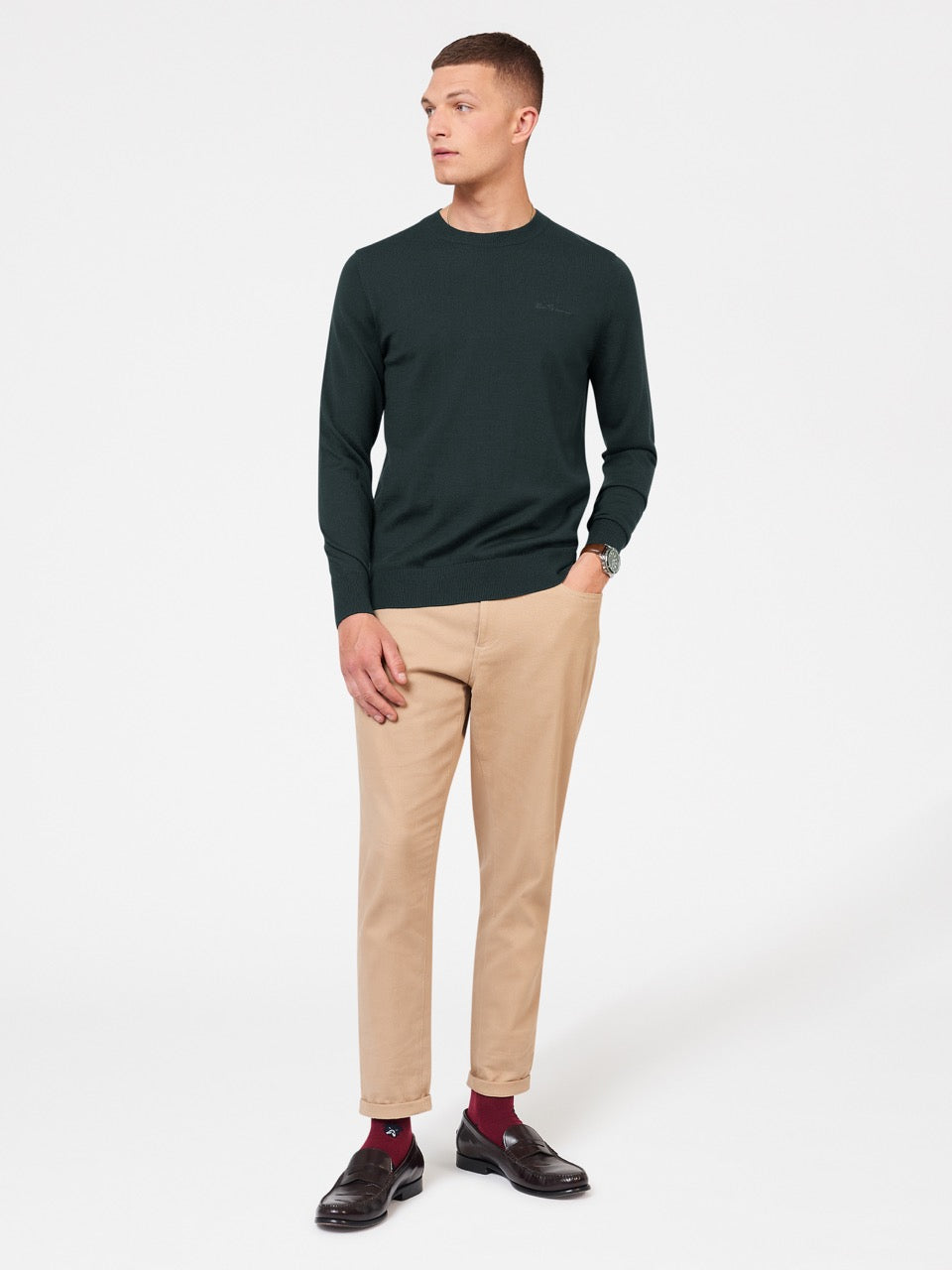 Ben Sherman Signature Merino Crewneck Knitwear Dark Green | HYMFNB-678