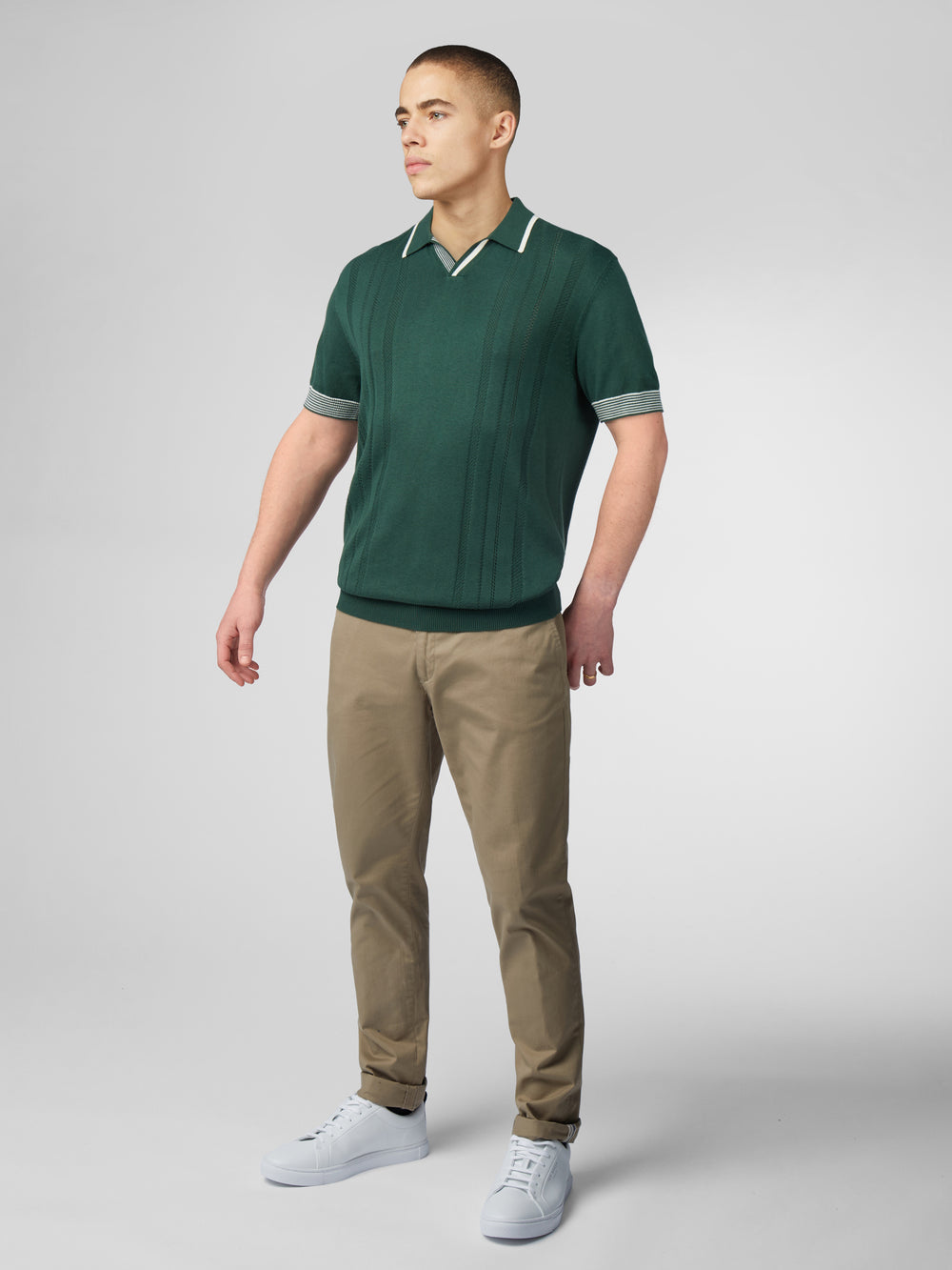 Ben Sherman Signature Open Neck Polo Knitwear Green | XQCSKO-381