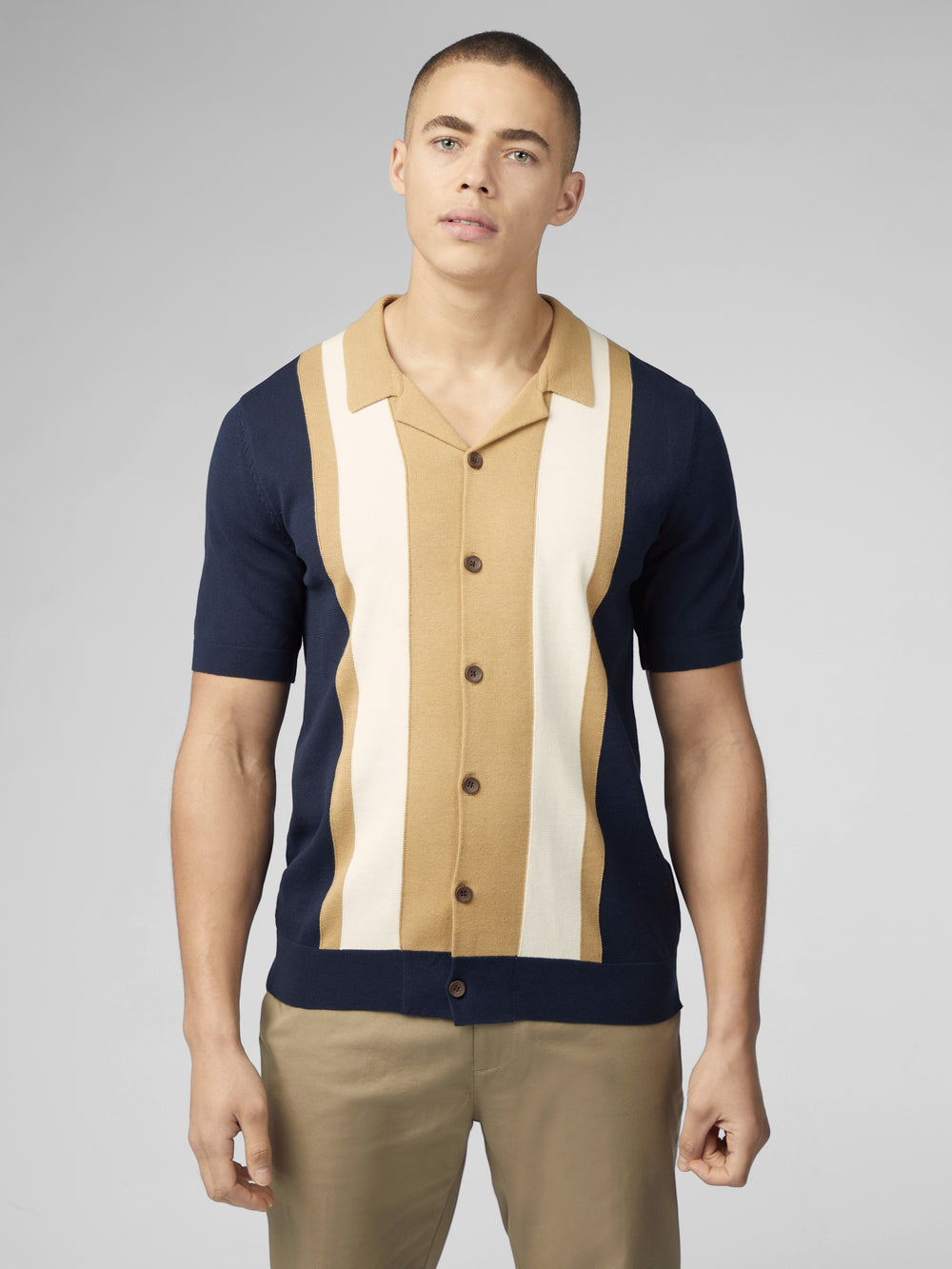 Ben Sherman Signature Resort Neck Button Through Polo Knitwear Navy | DYTMRQ-127