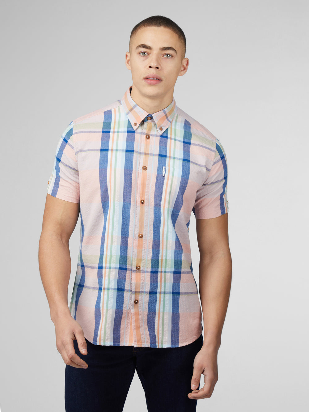 Ben Sherman Signature Seersucker Check Shirts Pink | HFWZTE-316