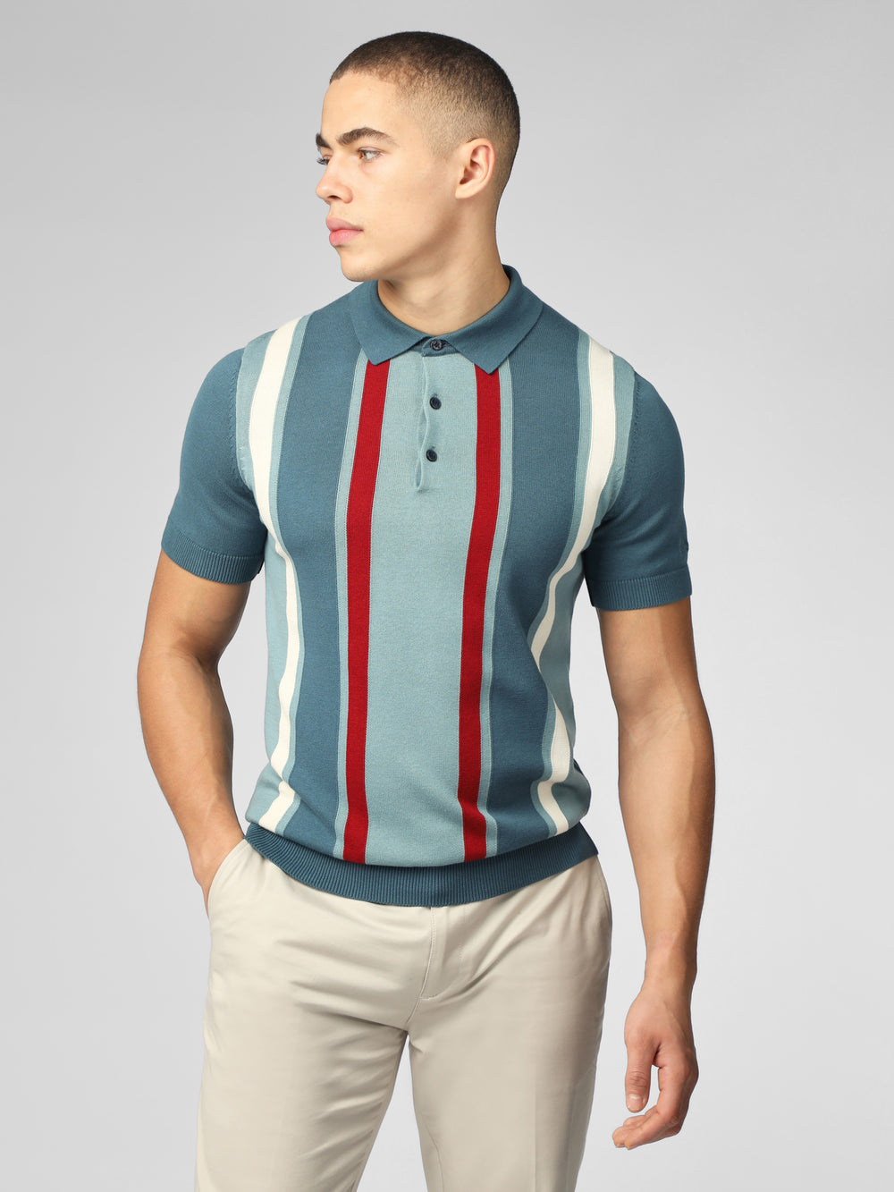 Ben Sherman Signature Vertical Stripe Polo Knitwear Turquoise | MCQLIX-769