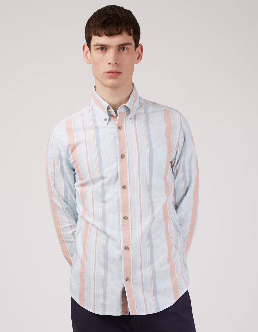 Ben Sherman The Oxford Ivy Stripe Long-Sleeve Shirts Blue | CRZDQW-087